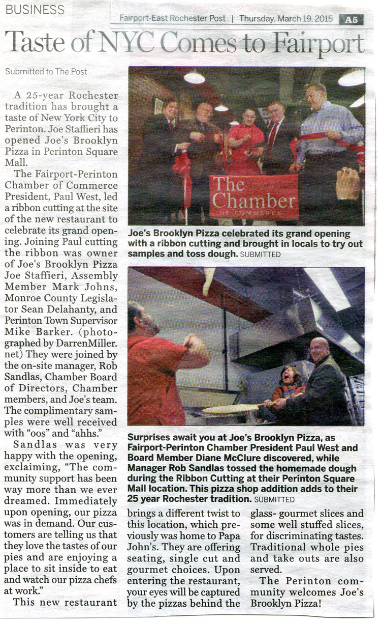 Fairport Perinton Chamber Joe's Brooklyn Pizza Ribbon Cutting mar 2015